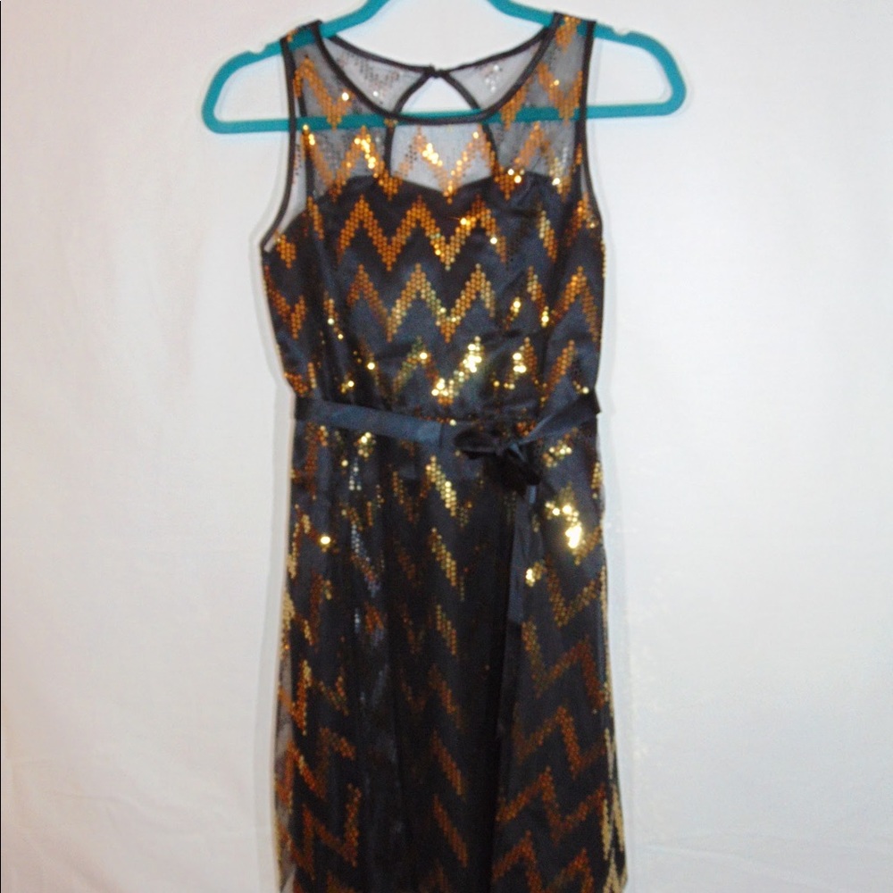 Black and Gold Sequins Girls Dress